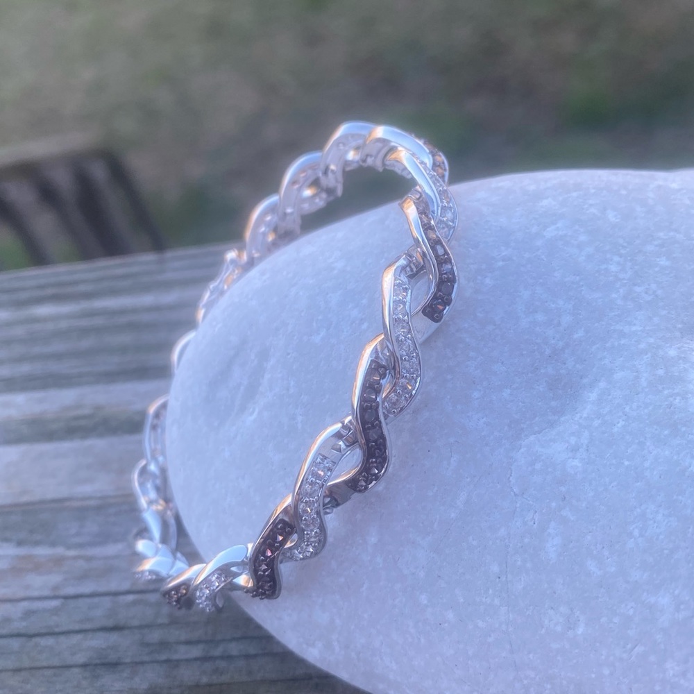 Danbury Mint Sterling Silver bracelet w/ mocha & clear simulated diamonds - Picture 12 of 16